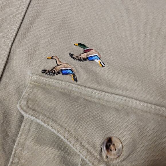 Vintage Eddie Bauer Shirt Men's Medium Tan Long Sleeve Duck Hunting USA Made 90s - Picture 7 of 12